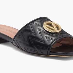 Valentino Black and Gold Afrodite Slide Sandals